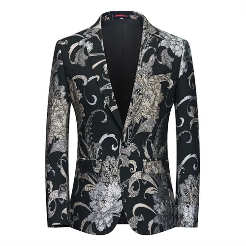 New Men Fashion Flower Suit Luxury Jacquard Jacket Homme Wedding Ball Party Single Button Blazer Singer Stage Performance Coat