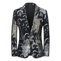 New Men Fashion Flower Suit Luxury Jacquard Jacket Homme Wedding Ball Party Single Button Blazer Singer Stage Performance Coat