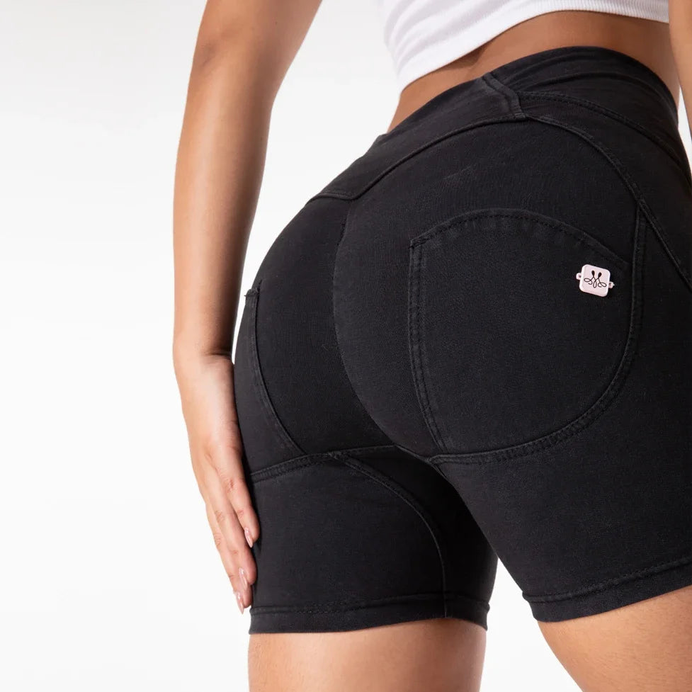 Shascullfites Melody High Waisted Board Shorts Jeans Shorts Sports For Women Slim Stretchy Bermuda Shorts