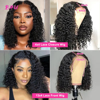 Deep Wave Short Bob Wig Human Hair 13x4 Lace Frontal Wigs HD Lace Front Wigs Water Wave Curly 180 Density 4x4 Lace Closure Wigs