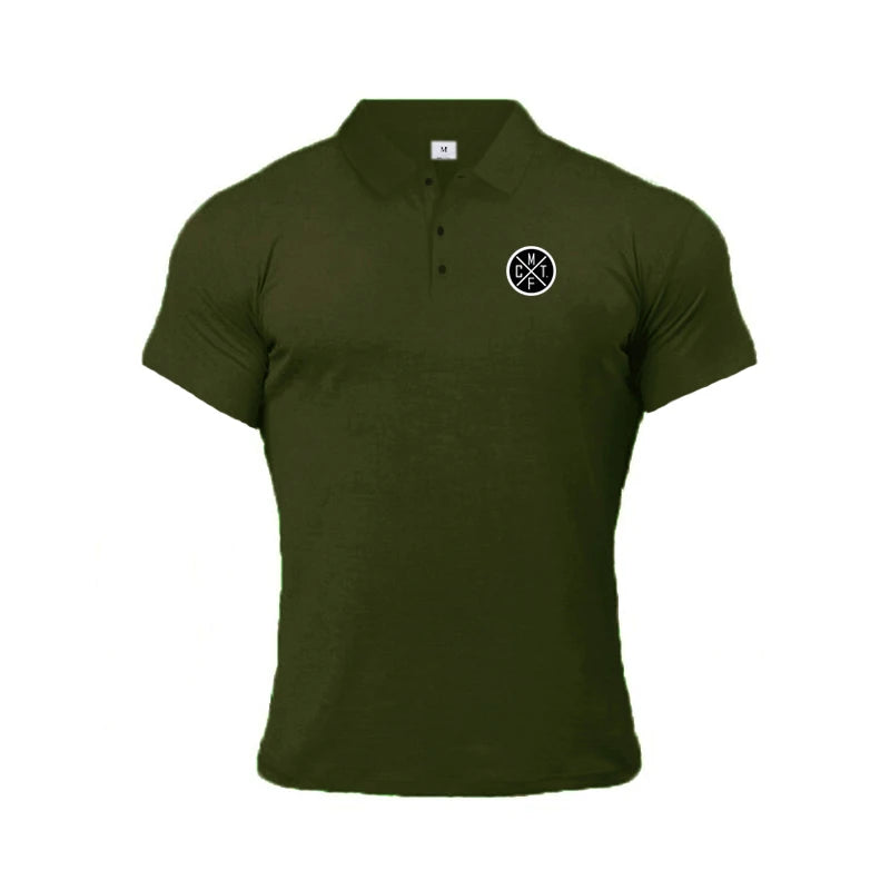 Running Short Sleeve Button Lapels Polo Shirts Men's Fitness Slim Fit Sports Cotton T Shirt Gym Bodybuilding Muscle Clothing