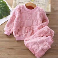 New Autumn and Winter Flange Pajamas Suits Children's Long Sleeve Top+Trousers Sets Plus Velvet Thick Home Wear 1-6 Years Old