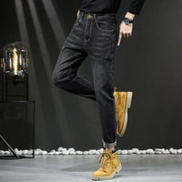 Jeans Spring and Autumn Fashion Jeans Men's Embroidery Elastic Slim Jeanadult Gentleman Comfortable Loose Senior High-end Man