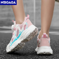 Summer Breathable Children’s Casual Shoes for Girls Rotating Button Sports Running Shoes Outdoor Fashion Flat Walking Sneakers