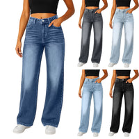 Wide-Leg Jeans Women Light Blue High-Waisted Simple Design Fashionable Trousers Loose-Fitting High-Height Pants Suitable Daily