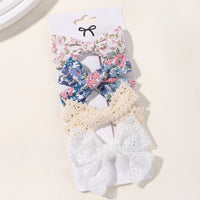 4PCS/Set Muslin Baby Girls Bows Hair Clips Hairpins Hairclip For Kids Cotton Linen Barrette Flower Print Side Pin Accessories