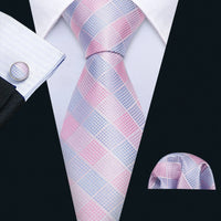 Barry.Wang Plaid Silk Men Tie Hanky Cufflinks Set Checked Jacquard Necktie for Male Formal Casual Wedding Business Party Events