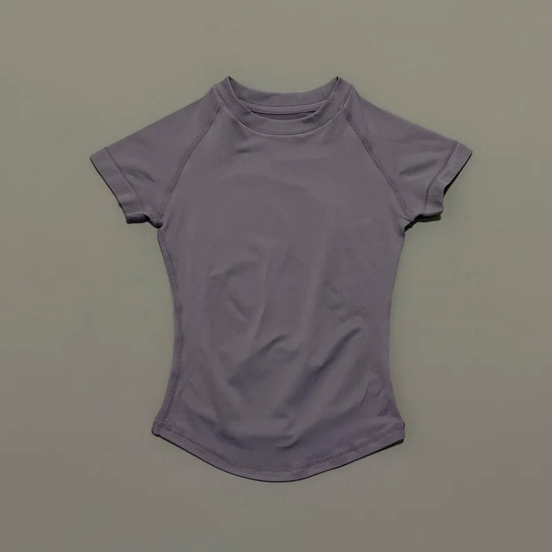 HISTELLO Sport Short Sleeve Top Women Gym Yoga Top Workout Clothes Sports T Shirt Fitness Activewear Running Tight Tops