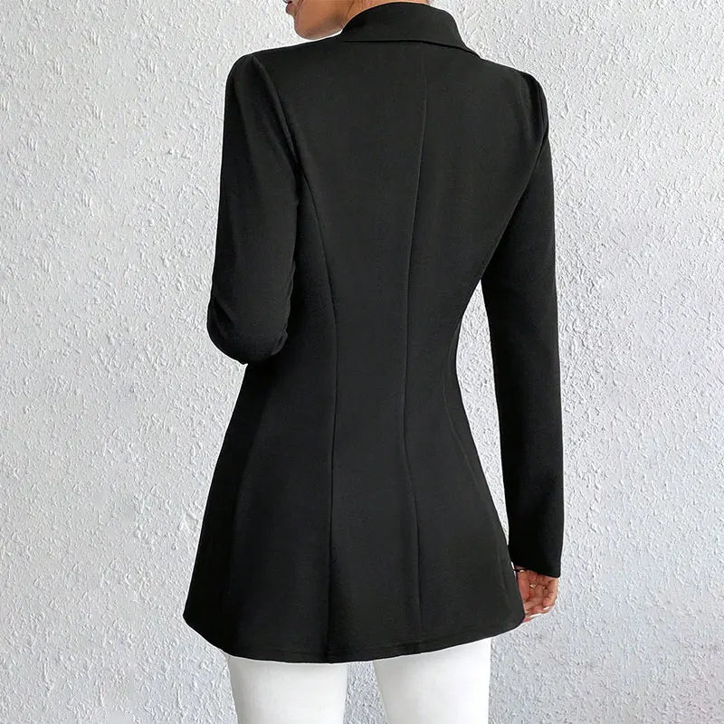 Fashion Autumn Women Coats Black New Winter Streetwear Solid Suit Collar Button Elegant Coat Trench Slim Versatile Clothing Lady