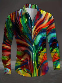 New men's fashionable 3D dragon print shirt casual long sleeved animal button design fashionable shirt top