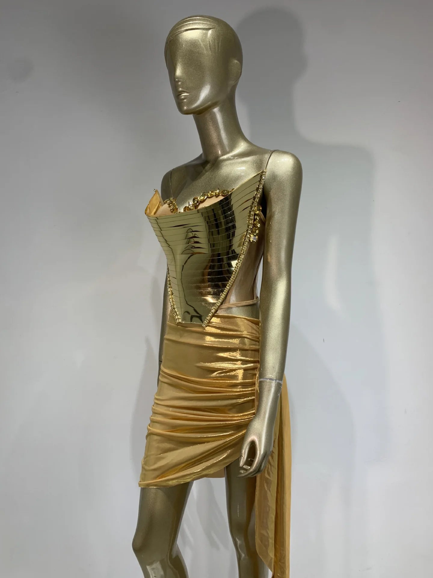 Women Baddie Outfit Gold Silver Two Pieces Skirt Sets Special Occassion Y2K Topic Evening Party Club Nightwears Stage Costumes