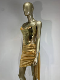 Women Baddie Outfit Gold Silver Two Pieces Skirt Sets Special Occassion Y2K Topic Evening Party Club Nightwears Stage Costumes
