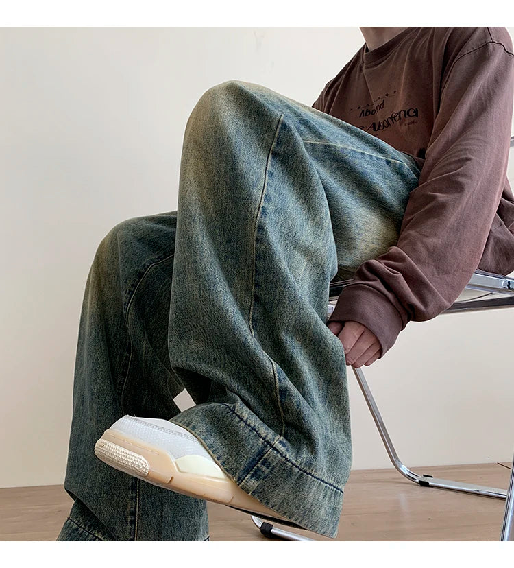 Jeans men Baggy Jeans Straight Casual Distressed Vintage Jean Pants Men Wide-leg Denim Trousers Male Oversize Streetwear Fashion