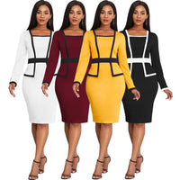 2022 Popular Women Elegant Office Work Church Dresses Fashion Long Sleeve Knee Length Formal Leisure Pencil Midi Dress