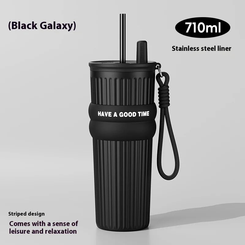 2025 New In Stock Large Capacity Simple And Convenient Straw Insulated Cup Office Coffee Cup Portable Accompanying Car Cup