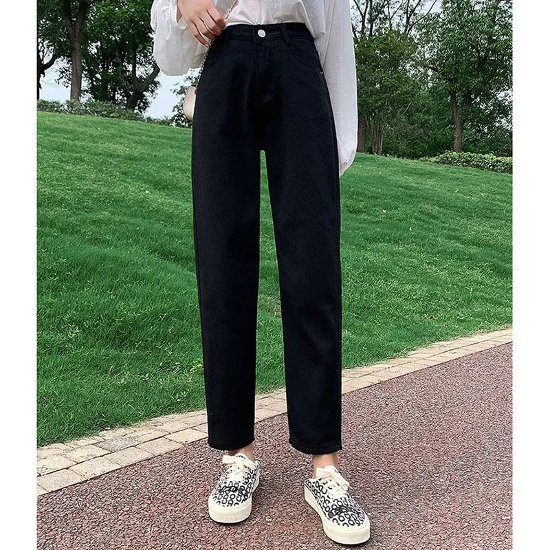Summer Female Classic Fashion Loose Jeans Trousers Women Straight Leg Jeans Harem Pants Girls Fashion High Waisted Denim Pants