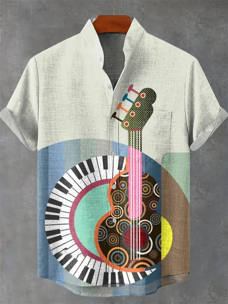 2025 3D Printed Linen Shirt Summer Casual Men's Button Short Sleeved Top Street Fashion Retro Shirt Roupa Masculina