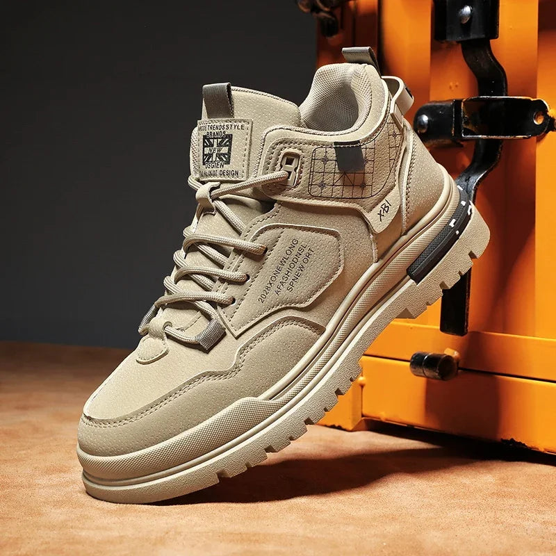 2024 Autumn High-top Work Boots Trend Men's All-match Non-slip Platform Boots Outdoor Comfortable Hiking Shoes Botas Masculino
