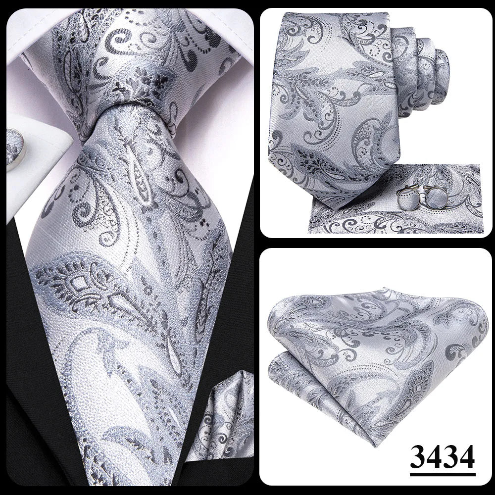 Hi-Tie Champagne Floral Paisley Silk Elegant Tie For Men Groom Wedding Men Necktie Pocket Square Cufflink Accessory Wholesale