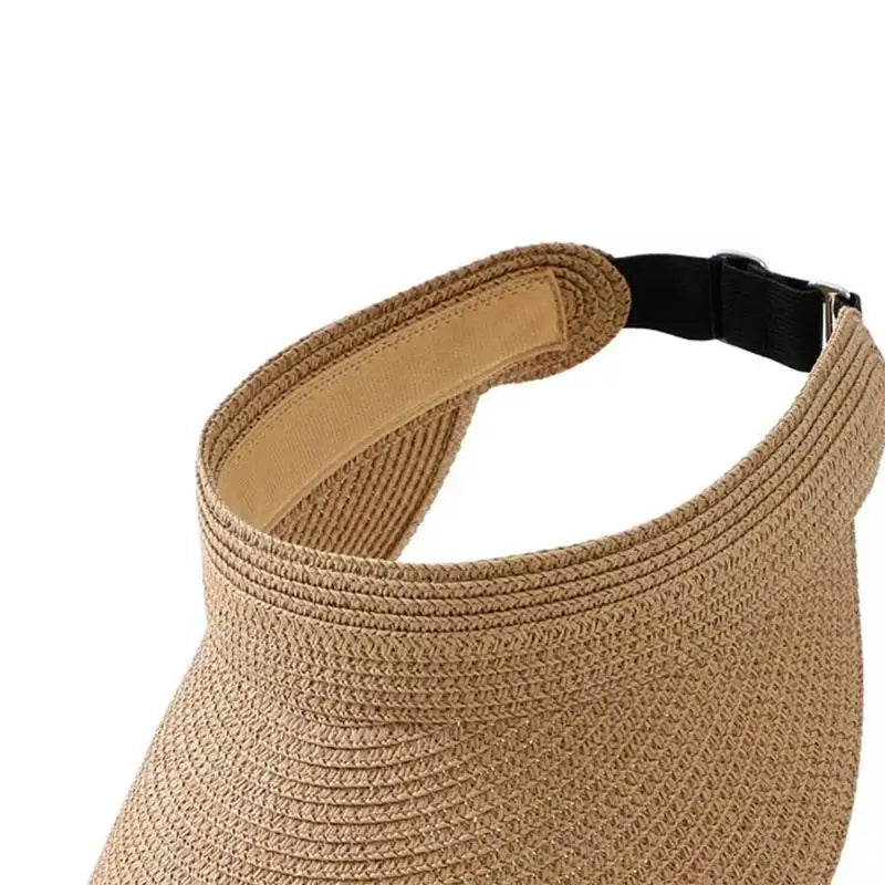 UPF50+ Foldable Straw Sun Visor Hat For Women, Wide Brim UV Protection Ponytail Hollow Beach Summer Sun Hat