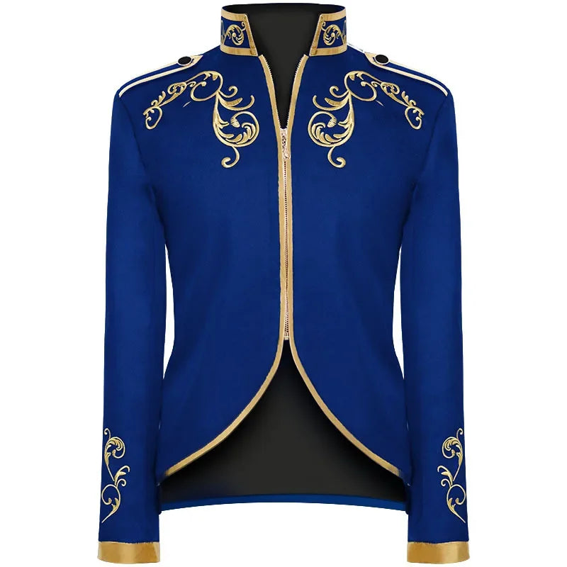 British Style Men Embroidered Flower Suit White / Blue / Red Male Wedding Dance Party Coat Singer Stage Performance Dress Blazer