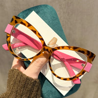 2025 New Fashionable and Versatile Cat Eye Glasses with Personalized Large Frame Color Blocking Design Anti-Blue Light Glasses