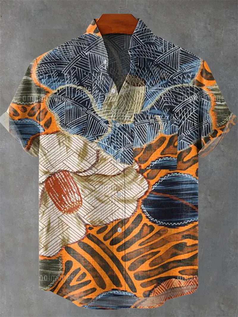 New Men's Linen Short Sleeve Shirt Best Selling Style Touch Comfortable Fabric 3D Art Print Ocean Pattern