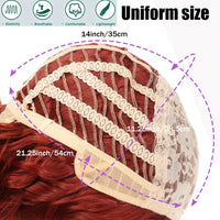 Red wig - Women's shoulder-length wig 12 "6.66oz large undulating synthetic mid-curl hair, daily Cosplay music festival