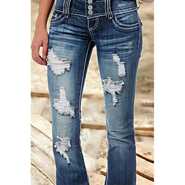 Women Pants with Low-rise Ripped Jeans Retro Fashion Trousers Korean Versatile Straight Women Wide-leg Pants Baggy Jeans Women