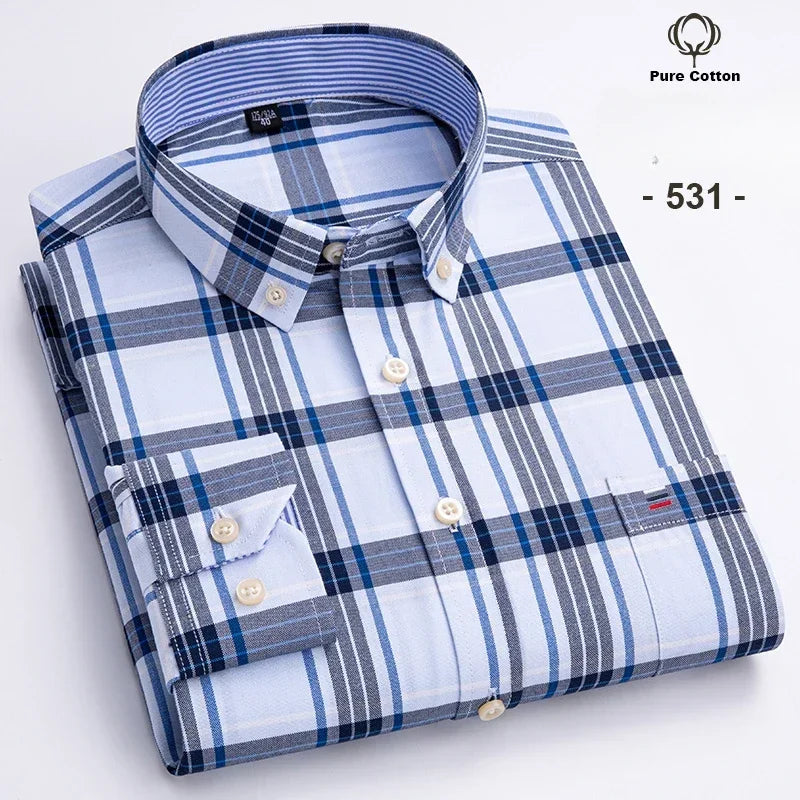 New in shirt Plus size 7xl 100%cotton Oxford long-sleeve shirts for man slim fit formal plain shirt plaid office elegant clothes