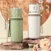 Stainless Steel Thermos Cup 600ml 24h Insulation Insulated Water Bottle with Cup Portable Handheld Tumbler for Camping Hiking
