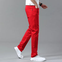 New High Quality Men's Trend Yellow Red White Jeans 2024 Spring Autumn Male High Waist Casual Pants Classic Brand Denim Trousers