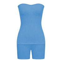 Sexy Solid Slim Suit For Women Fashion Strapless Side Split Top Elastic Waist Package Hip Shorts Two Piece Set 2026 Summer New
