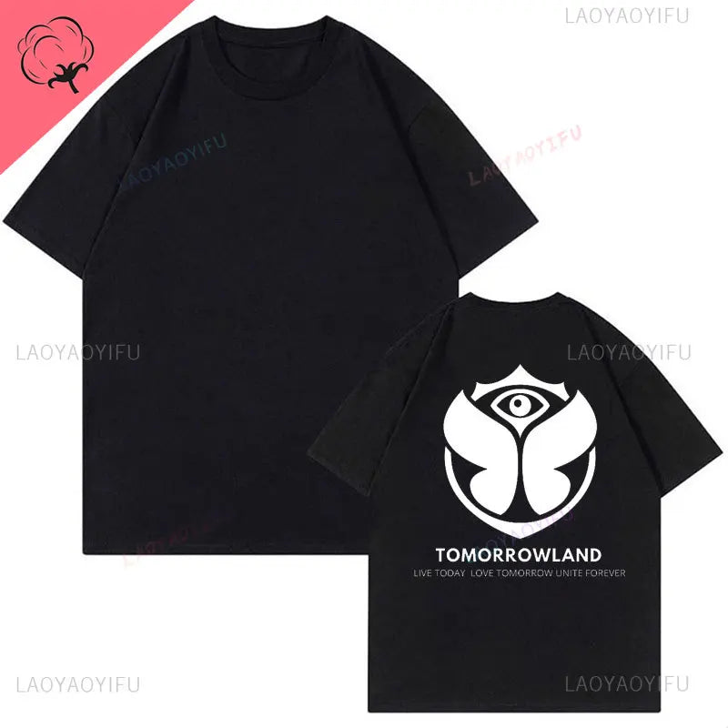 2025 Tomorrowlands Music EDC Electric Syllabic Wear Around The Disco Clothes Pure Cotton Man Women T-shirt Round Collar Tops