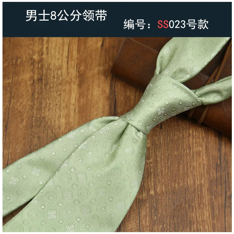 2024 New Brown Polyester Jacquard Men's Neckties 8CM Striped Dots Plaid Business Formal Neck Ties Wedding Party Suit Cravat Gift