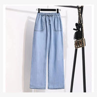 Wide Leg Jeans Women Summer Thin High Waist Draped Straight Loose plus Size Slimming Ice Silk Long Pants Casual Trousers
