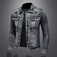 Men's Denim Jacket Vintage Distressed American Style Slim Fit Motorcycle Jacket Workwear Casual Coat Spring Autumn