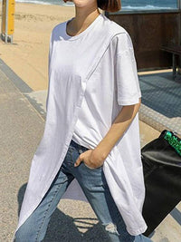 White Tops Women Casual Blouse VONDA 2023 Summer Sexy Short Sleeve O Neck Split Hem Party Shirt Loose Solid Vintage Blusas Tunic