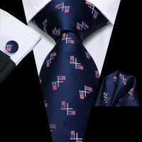 Hi-Tie Designer Silk Wedding Tie For Men Blue White Plaid Handky Cufflink Set Fashion Necktie For Men Business Party Wholesale