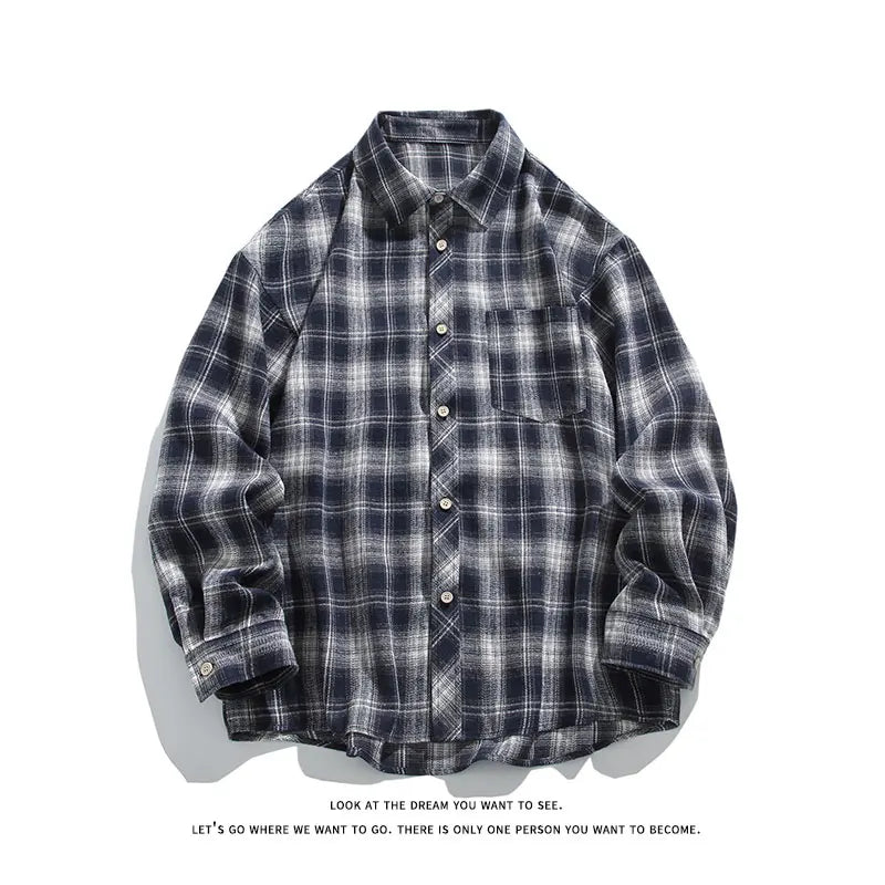 Mens Shirts Men Clothing Retro Plaid Long Sleeve Shirt For Men Big Size Casual Shirt  Top For Spring Autumn Season
