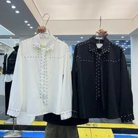 Mens Shirts Rivets Ribbons Casual Shirts Streetwear Trendy Niche Youth Campus Performance Long-Sleeved Tops Men'S Clothing 2025
