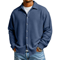 Men Casual Button Down Shirt Long Sleeve Collar Shirt Waffle Texture Loose Fit Fashion Men Top Trendy Outfit Daily Wear