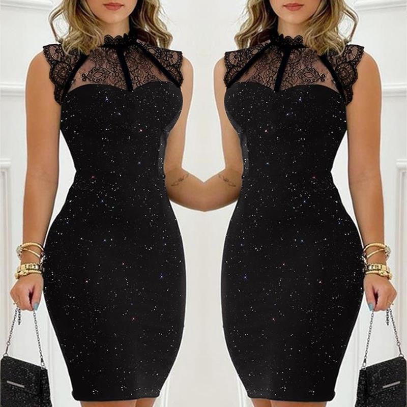 Summer Elegant Women Luxury Sexy Black Lace Dresses Sleeveless Formal Occasion Chic Mini Party Prom Short Bodycon Dress Clothes