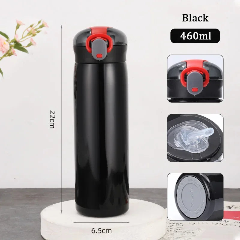 320/460ML Kids Stainless Steel Thermal Bottle Portable Kids Straw Mug Cold and Hot Thermal Thermos Student Water Bottle