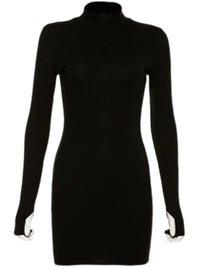 Slim Fit Chic Street Sle Long Sve Stand Collar ort Dr Women's High Waist Bodycon Dr Polyester Spandex Blend