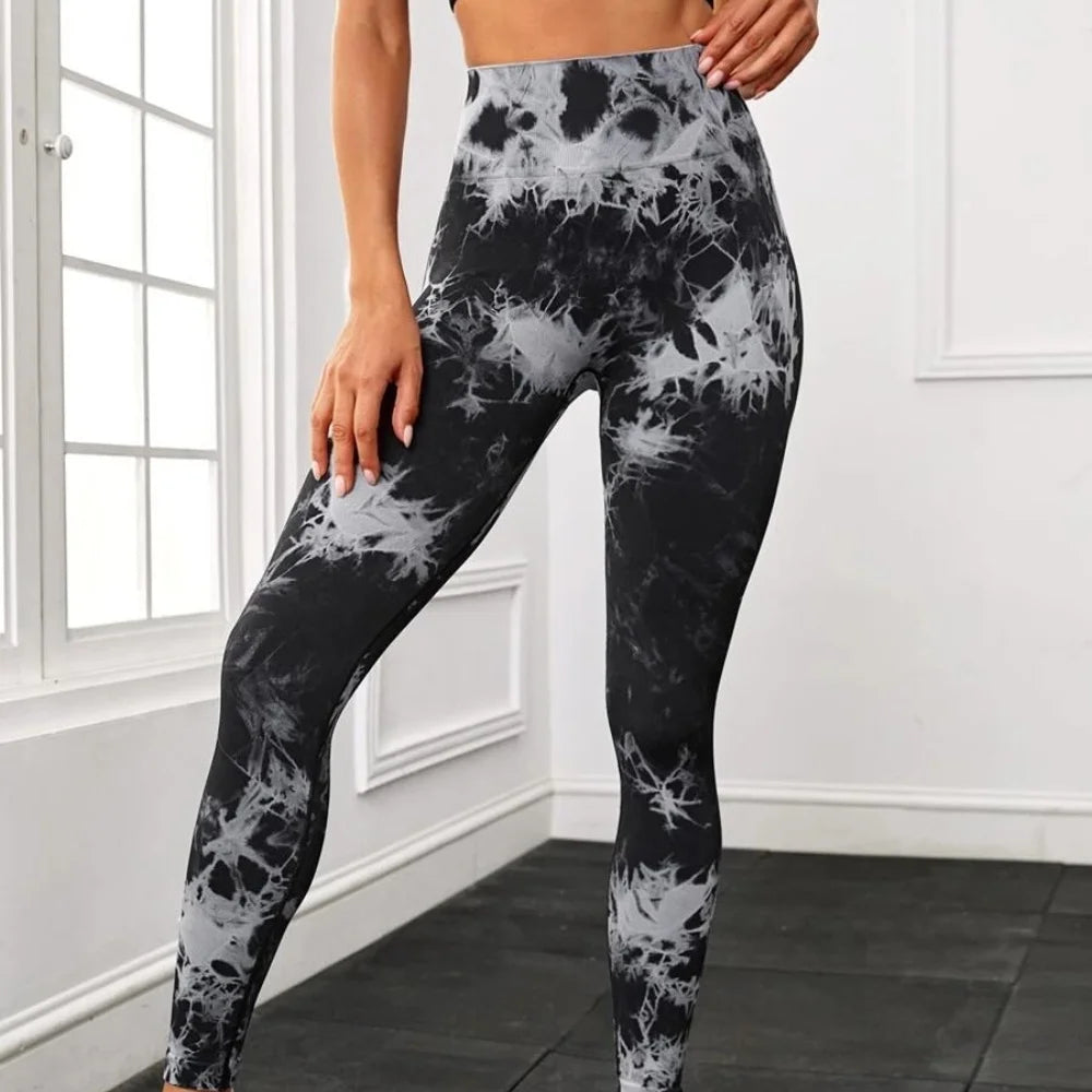 Seamless Tie-Dye Yoga Pants High Waist Peach Booty Leggings for Women - Print Workout Tights Butt Lifting Fitness Cross-Border