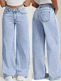 Women's blue jeans high waist straight loose jeans, comfortable and breathable fabric, suitable for casual outings and dates