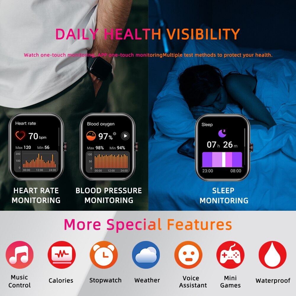 SENBONO Bluetooth Call Smart Watch Men Women Health Sport Monitoring Blood Pressure Oxygen Smart Voice Assistant Smartwatch Men