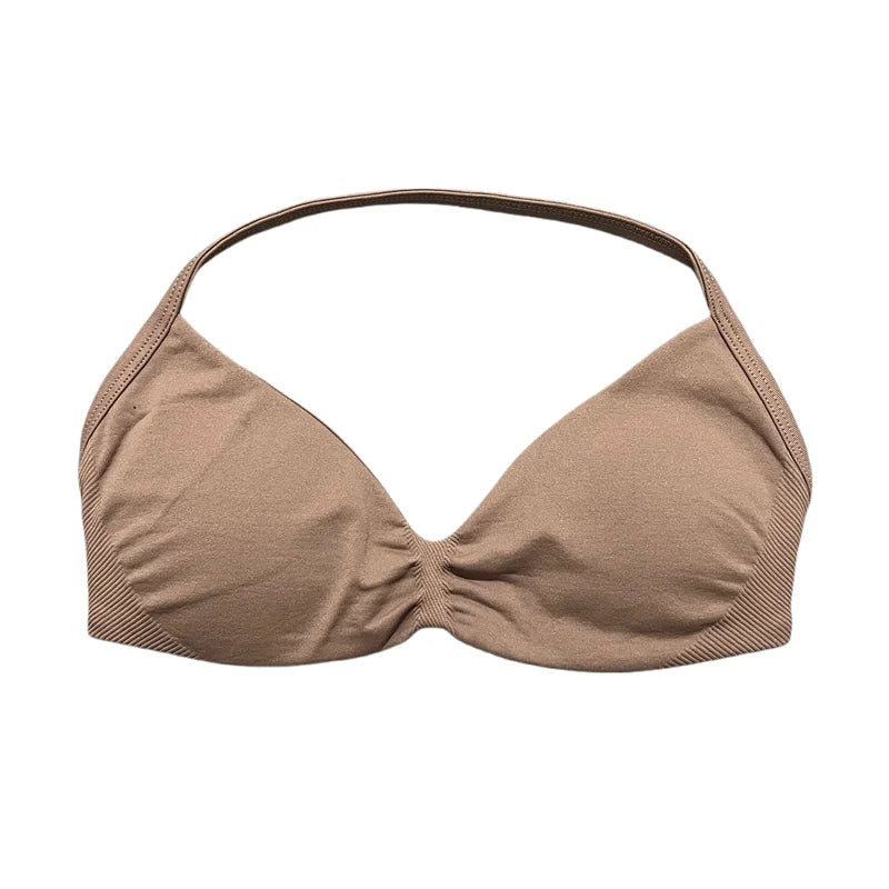 HISTELLO Sports Bra Seamless Halter Thin Strap High Support Scrunch Women Removable Pads Gym Fitness Workout Yoga Clothes