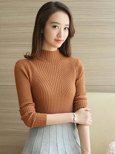 Fashion 2023 Autumn Winter Turtleneck Sweaters Women Long Sleeve Stretch Pullovers Sweater Jumper Knitted Basic Tops Clothing